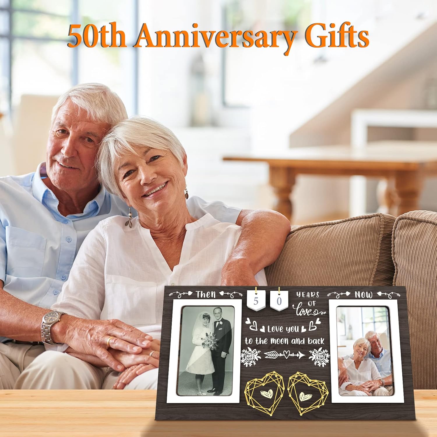 Then & Now Anniversary Picture Frame - 1-99 Years Anniversary Wedding Gift for Couple, Engagement Bridal Shower Gifts for Couples Wood Photo Frame Holds 2 4x6 Inches Photos - Image 6