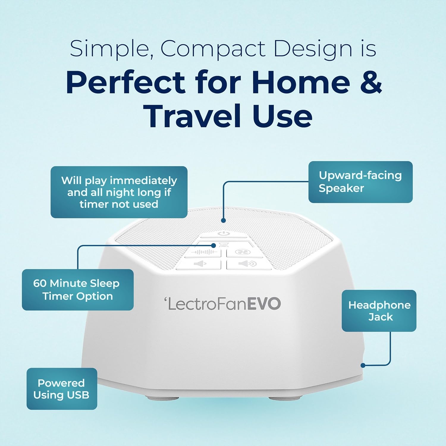 Adaptive Sound Technologies LectroFan EVO Sound Machine, White | Non-Looping Sound Machine for Sleep with Soothing Noise, Convenient Sleep Timer, Lightweight Build, USB Powered - Image 6