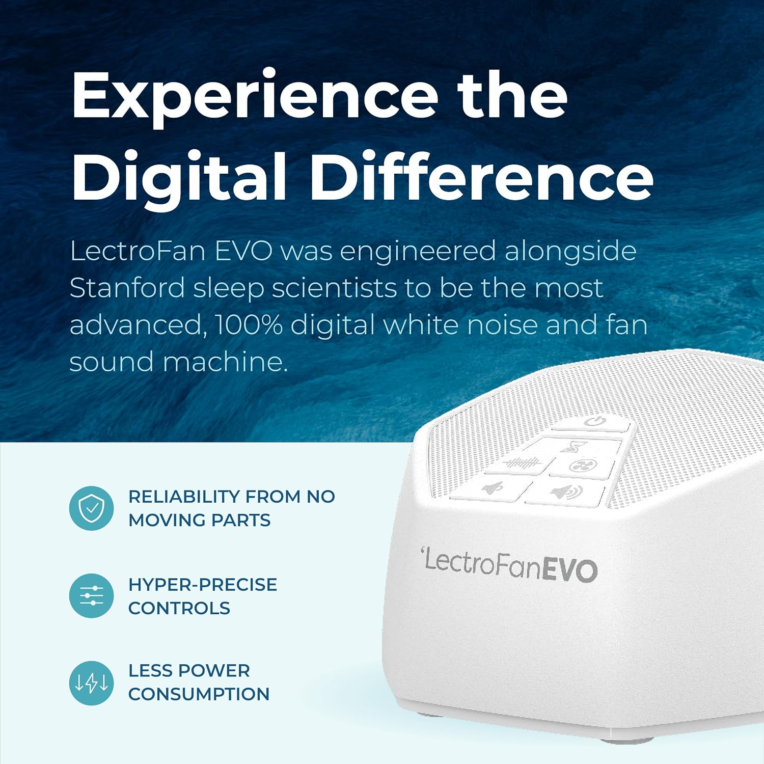 Adaptive Sound Technologies LectroFan EVO Sound Machine, White | Non-Looping Sound Machine for Sleep with Soothing Noise, Convenient Sleep Timer, Lightweight Build, USB Powered - Image 2