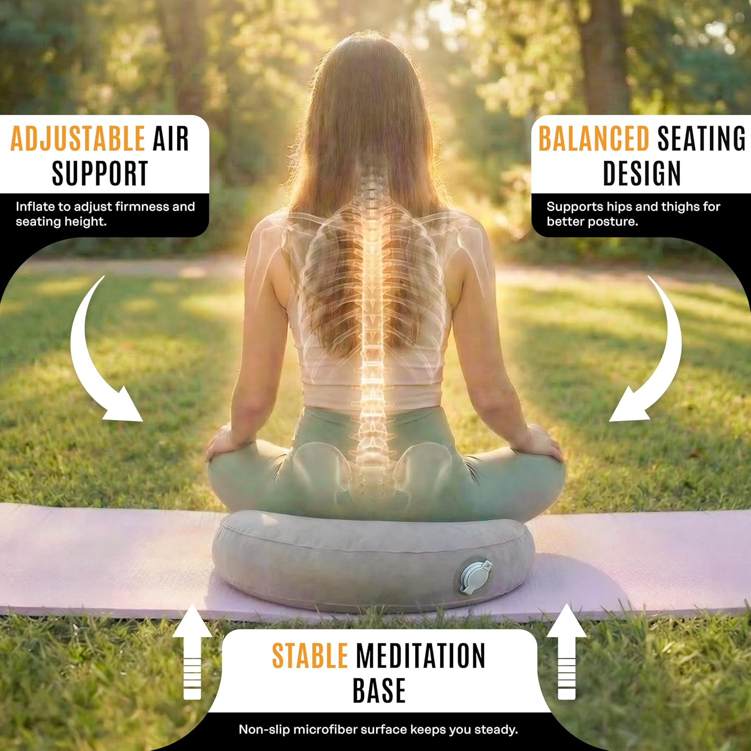 Air Meditator Inflatable Meditation Cushion and Travel Pillow – Meditate on Air in Total Comfort with Adjustable Three-Chamber Design for Enhanced Posture and Portability - Image 3