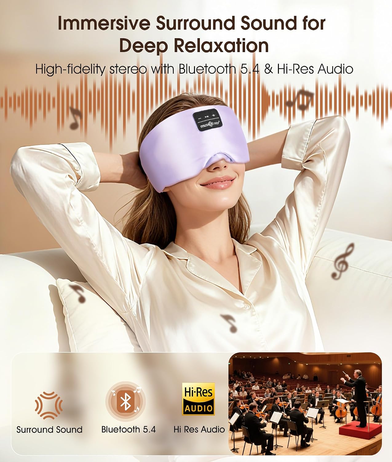 MUSICOZY 3D Mulberry Silk Sleep Mask Bluetooth 5.4 Headphones Full Coverage | Luxury Silk Eye Mask with Blackout Design Ultra Thin Speakers, Side Sleeper Comfort for Travel Relaxation Gifts for Men Women - Image 4