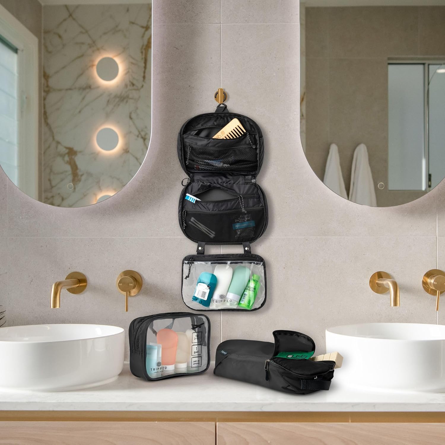 TRIPPED Travel Gear 3-Piece Travel Toiletry Bag Set | Includes Hanging Toiletry Bag, 311 TSA Liquid Bag, and Accessory Organizer Pouch with Lightweight Ripstop Construction - Image 8