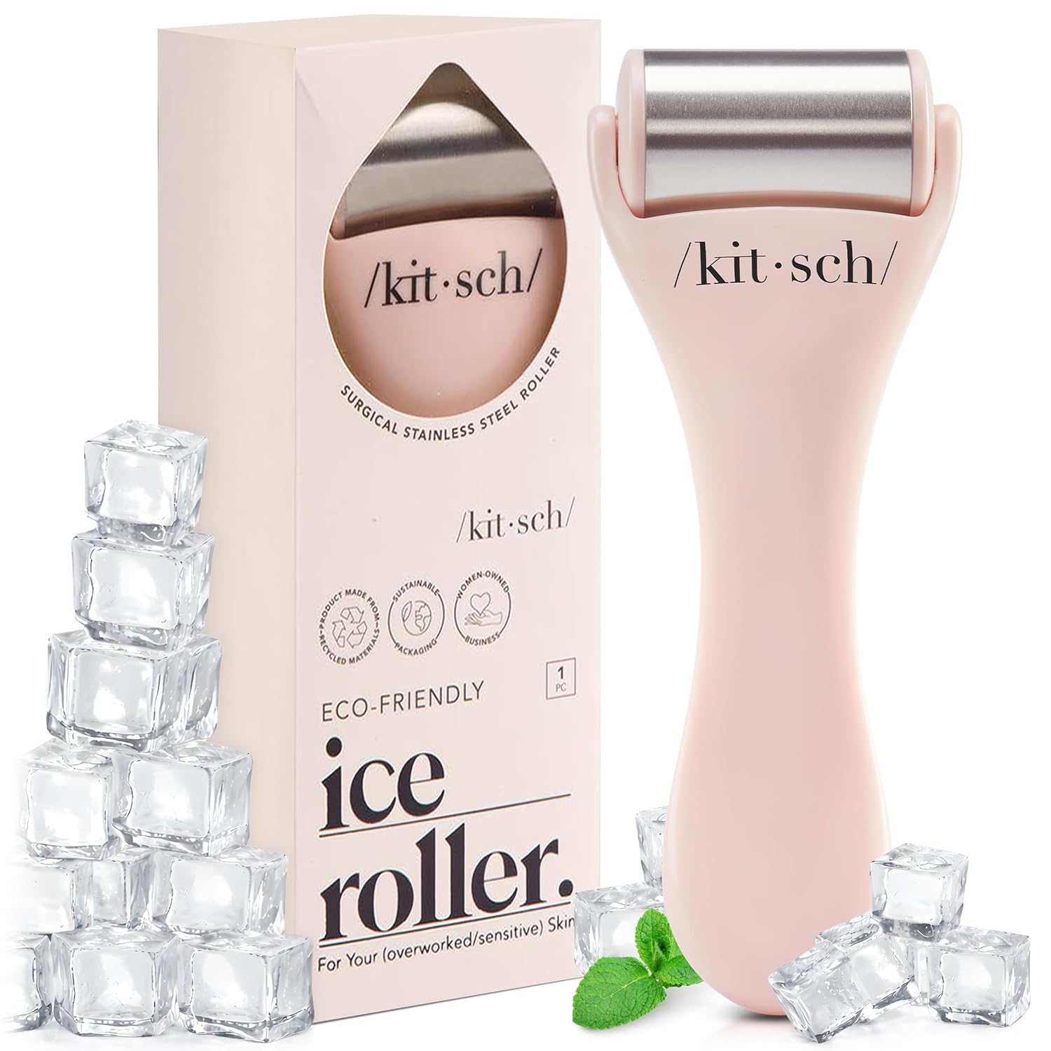 Kitsch Ice Roller for Face – Cooling Face Rollers for Women & Men - Pink | Stainless Steel Ice Face Roller to Reduce Puffiness, Redness & Headaches – Cooling Ice Roller for Face Women for Skin Care