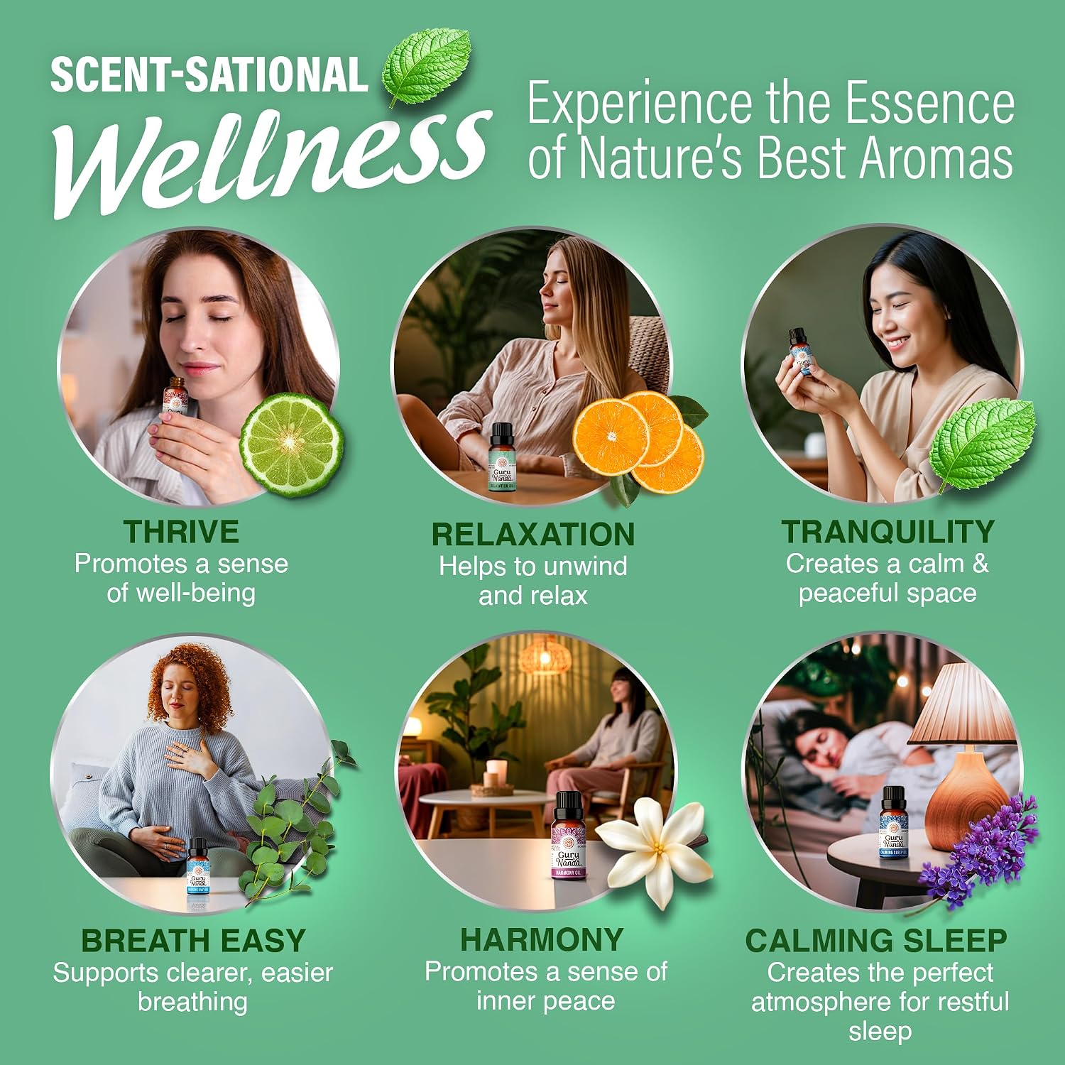 GuruNanda Essential Oil Blends – 6 Pack (10mL Each), Breathe Easy, Tranquility, Relaxation, Harmony, Calming Sleep & Thrive, Natural Aromatherapy Oils for Diffuser, Wellness & DIY - Image 5