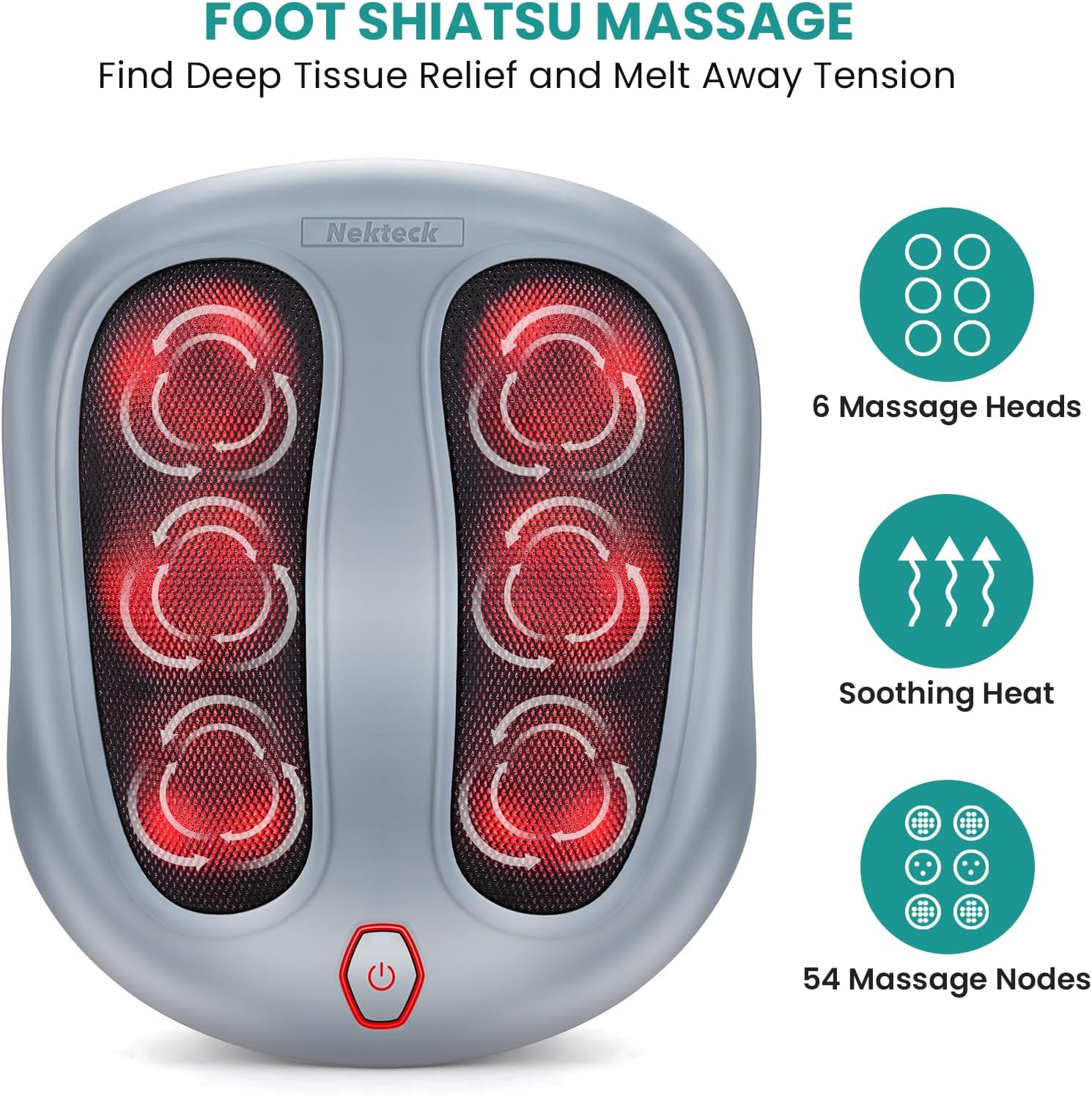 Nekteck Shiatsu Foot Massager with Heat for Plantar Fasciitis | HSA Eligible FSA Heated Electric Kneading Foot Massager Machine, Heat Function and Power Cord, Idea Gifts for Him Her Man - Image 2
