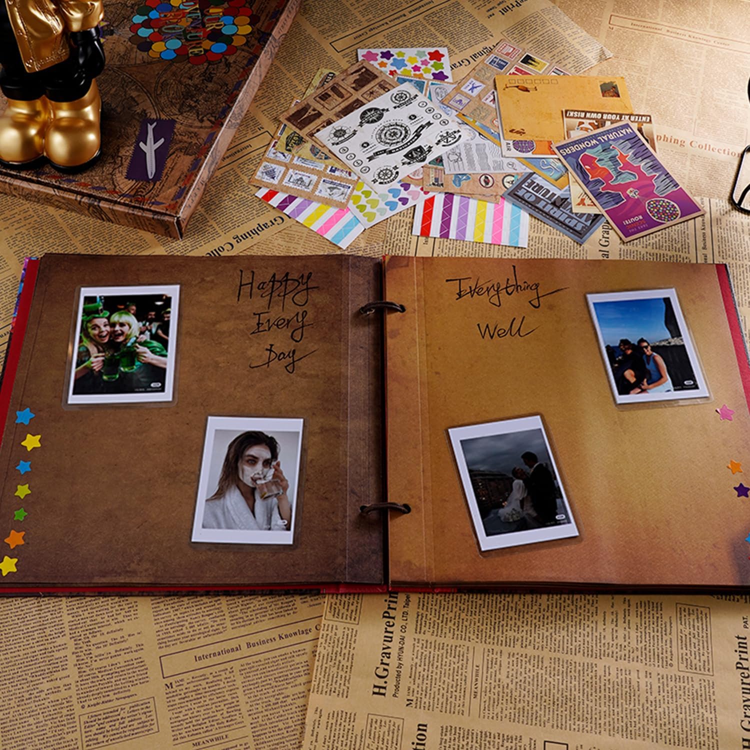 JIMBON Our Adventure Book Scrapbook Photo Album Retro Style Embossed Letter Cover Travel Diary Journal Scrap Book Kit For Couples,Memory Book For Anniversary Wedding - Image 7