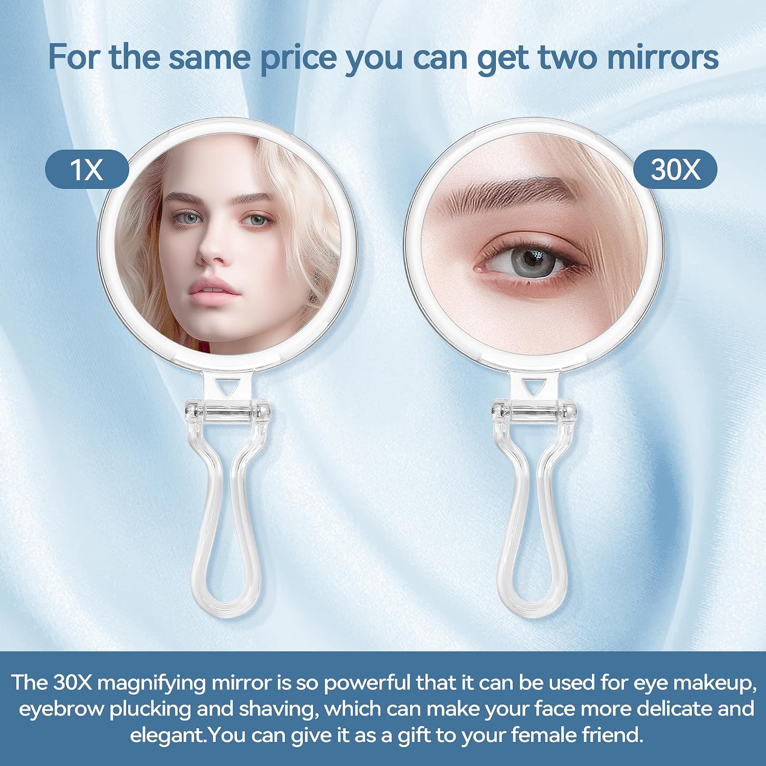 30X Magnifying Mirror for Travel with Handle, Double-Sided 1X/30X Magnification Hand Mirror for Makeup,Travel Mirror for Desk 5 Inches - Image 2