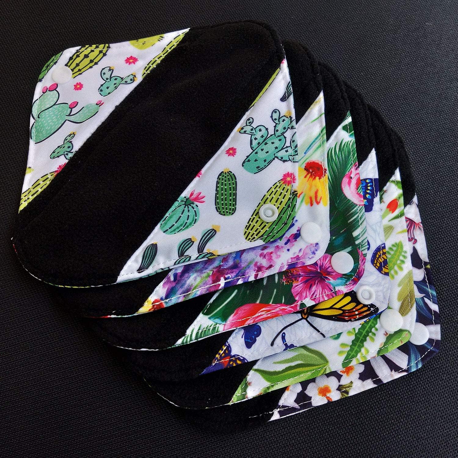 7pcs/Set Reusable Menstrual Pads Including 1pc Mini Wet Bag +6pcs Bamboo Charcoal Cloth Menstrual Incontinence Pads/Reusable Sanitary/Mama Panty Liners (All Randomly Prints) - Image 4
