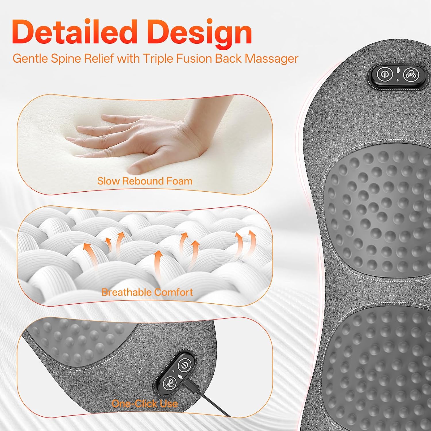 3-in-1 Electric Lumbar Support Pillow for Bed and Chair, Triple Fusion Back Massager with Heated, Vibration and Traction for Lower Back Pain Relief and Spine Support, Gray. | Triple Fusion Back Massager with Heated, Vibration and Traction for Bed and Chair, Gray - Image 3