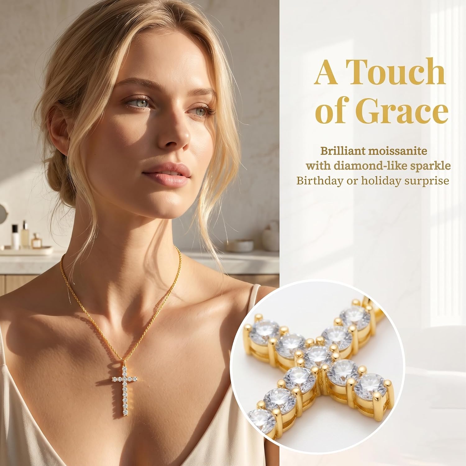 xiupen Moissanite Cross Necklace for Women Birthday Gifts for Wife Wedding Anniversary Jewelry for Her Christmas Mothers Day Gift for Mom Girlfriend - Image 2