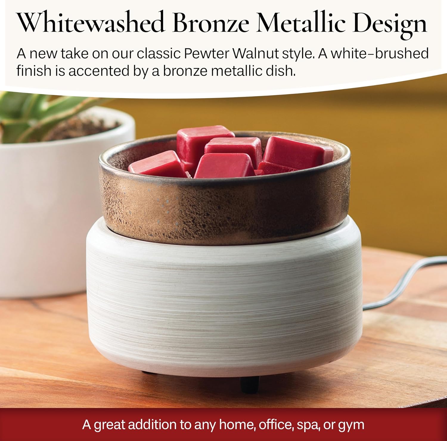 Candle Warmers ETC 2-in-1 Candle and Fragrance Warmer for Warming Scented Candles or Wax Melts and Tarts with to Freshen Room, Whitewashed Bronze - Image 8