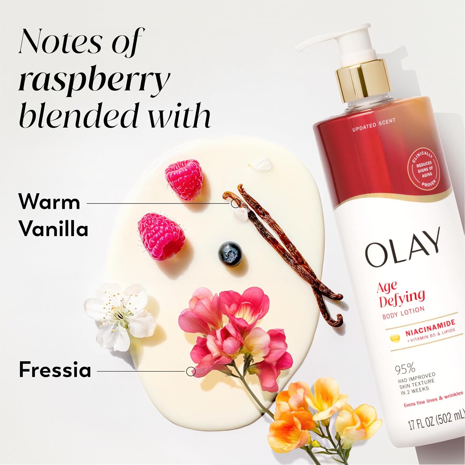 Olay Body Lotion for Women, Age Defying with Niacinamide Serum, Visibly Reduce Signs of Skin Aging, 24hr Moisture & Hydration, Fast Absorbing Formula, Vitamin B3 Complex, For All Skin Types, 17 fl oz - Image 5