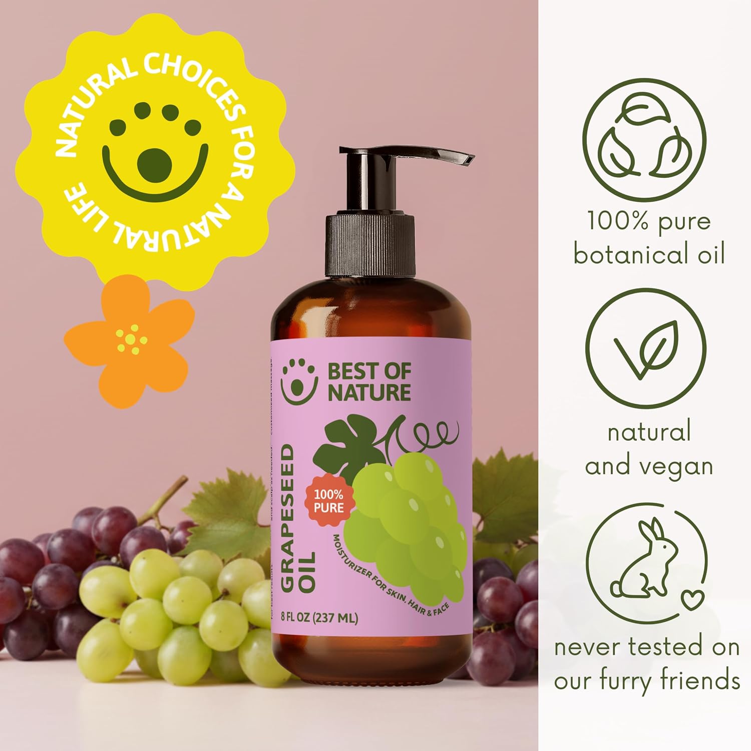 Best of Nature 100% Pure Grapeseed Oil - Unscented, Lightweight, Non-Greasy Moisturizer for Hair, Skin, Face & Aromatherapy, Carrier Oil for Essential Oils, Half Gallon (64 fl oz) - Image 2