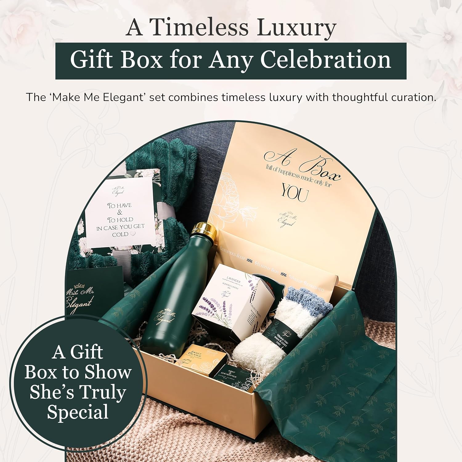 Make Me Elegant Spa Gift Basket for Women – Self-Care Birthday Gift Set | Luxury spa self-care gift basket for women. Bath and body set for birthdays, Mother's Day or any occasion. Unique design. - Image 2
