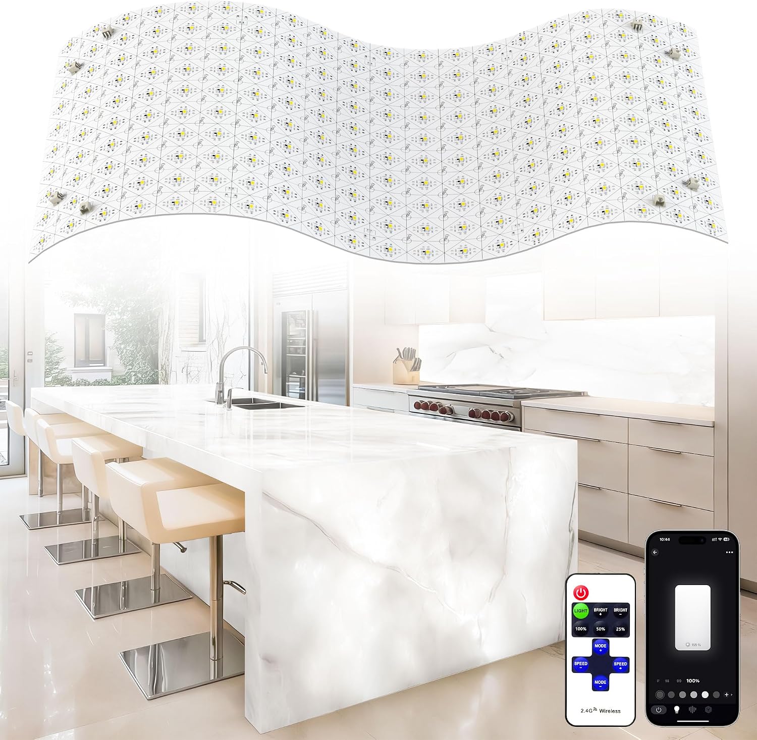 8 Pack LED Backlight Sheet, 24V 36W 6000K White Flexible Led Panel with Alexa & APP Remote Control Dimmable Transparent Film Screen 19.7X9.7 Inch for Translucent Stone/Marble/Onyx/Quartz Countertop