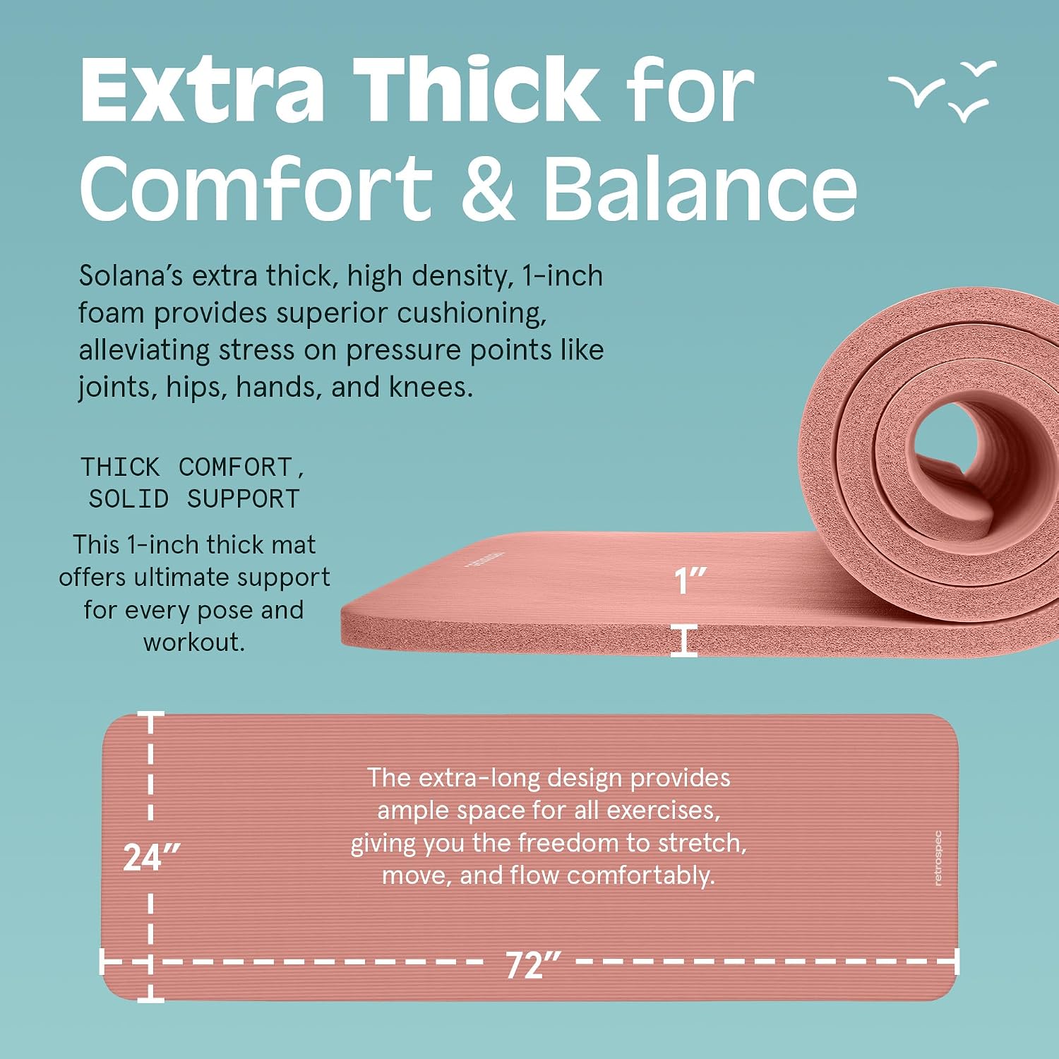 Retrospec Solana Yoga Mat 1" Thick w/Nylon Strap for Men & Women - Non Slip Exercise Mat for Home Yoga, Pilates, Stretching, Floor & Fitness Workouts - Image 3