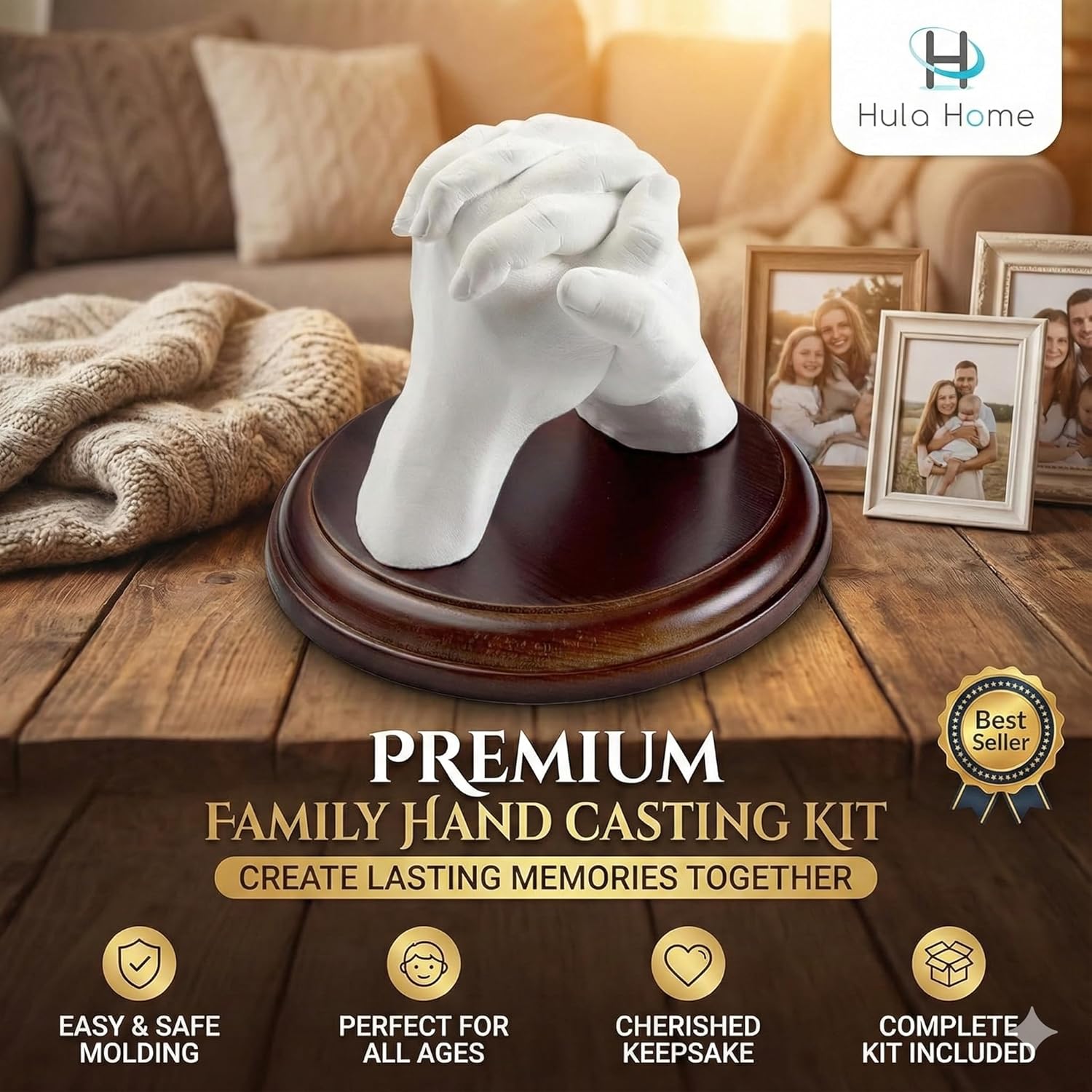 Hula Home Hand Casting Kit for Couples or Family with Mounting Plaque | Anniversary DIY Gifts Her & Him, Keepsake Sculpture Wedding Kids, - Image 6
