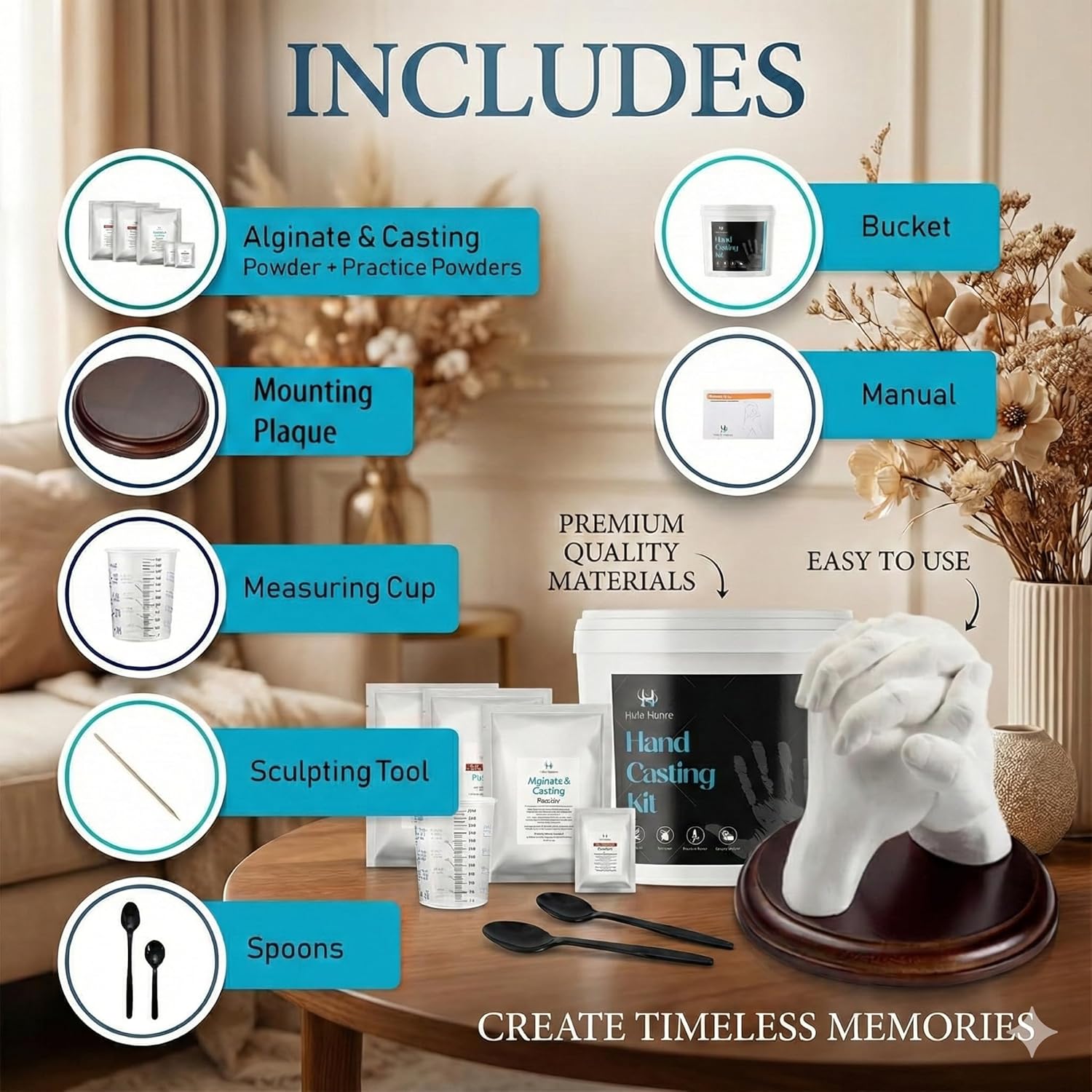 Hula Home Hand Casting Kit for Couples or Family with Mounting Plaque | Anniversary DIY Gifts Her & Him, Keepsake Sculpture Wedding Kids, - Image 4