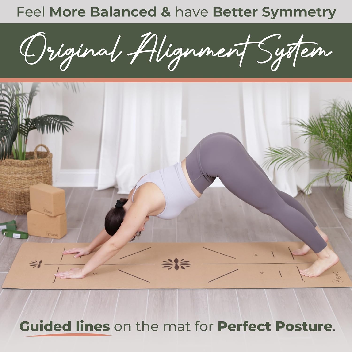 Y O Gayo Premium Yoga Cork Mat | 5mm Thick Natural Tree Rubber Base and Bigger Mat for Extra Support, Alignment lines for Guidance | Non-Slip, Sustainable, Your Ultimate Yoga Companion - Image 2