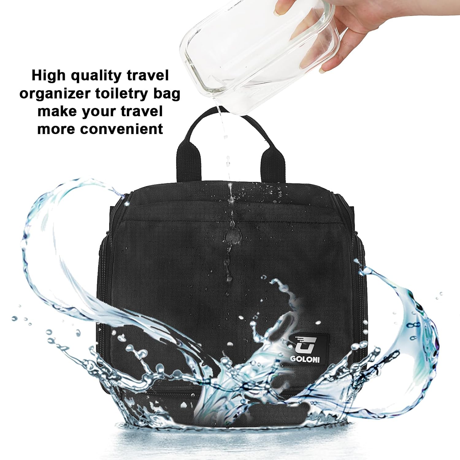 Hanging Toiletry Bag, 10 Compartments Water-Resistant Makeup Bag with 360° Spinning Metal Hook, Large Travel Cosmetic Organizer for Men & Women, Black (7.05oz) - Image 5