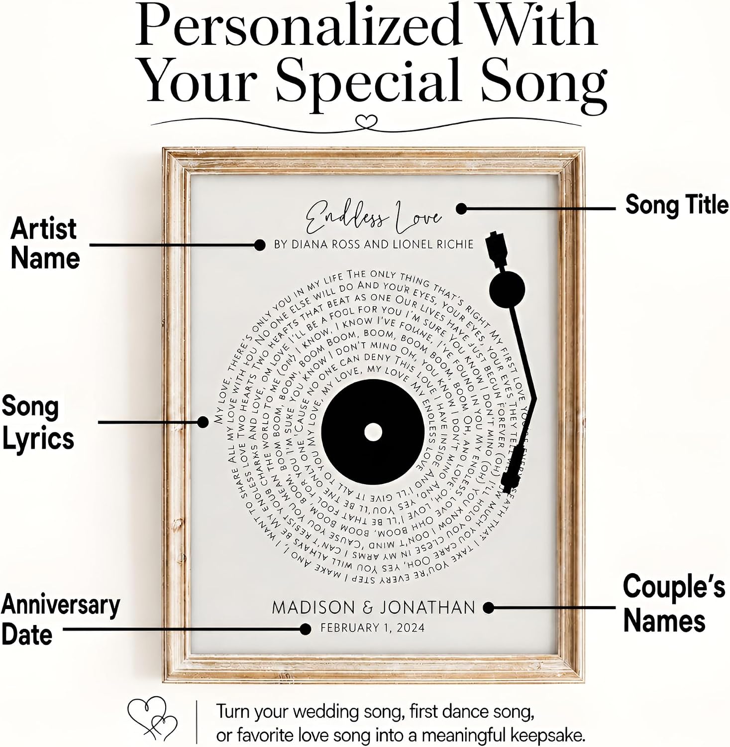 DREAM BIG PRINTABLES Customizable Couples Song Lyrics Art Print | Personalized Wall Art with Your Favorite Song | Names and Date | Unique Romantic Gift for Anniversary | Wedding | or Valentine’s Day - Image 3