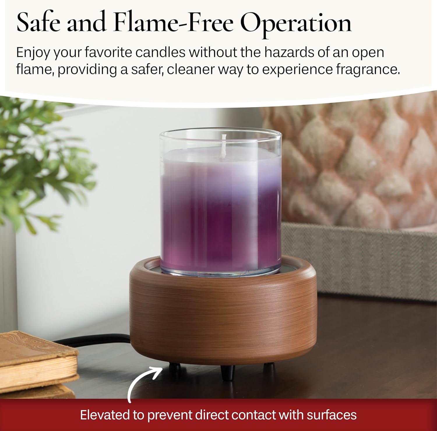 Candle Warmers ETC 2-in-1 Candle and Fragrance Warmer for Warming Scented Candles or Wax Melts and Tarts with to Freshen Room, Pewter Walnut - Image 3