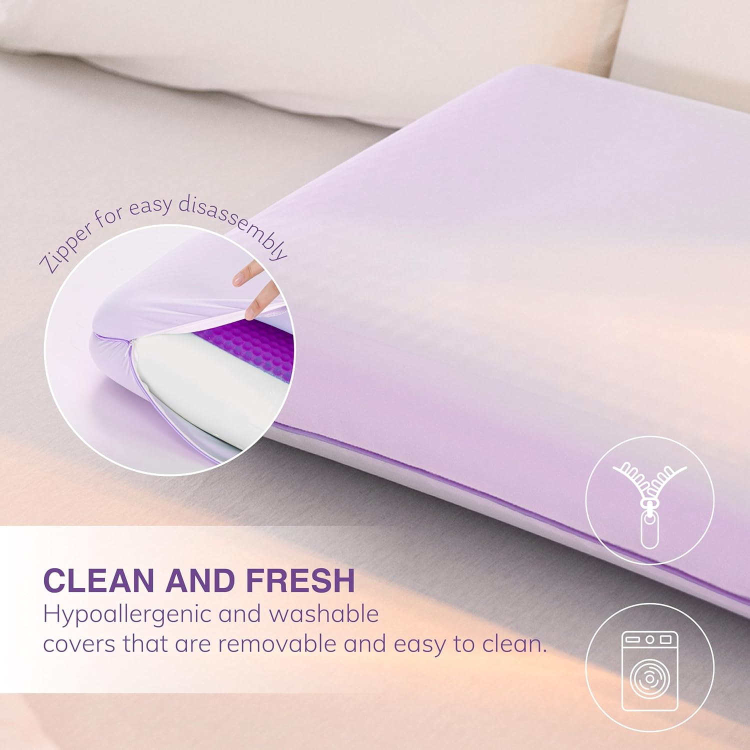 EGOHOME Cooling Gel Memory Foam Pillow, Reversible Design, Neck Support | For Side, Back & Stomach Sleepers, Removable Machine Washable Cooling Cover, All-Season Comfort, Standard Size, Purple - Image 5