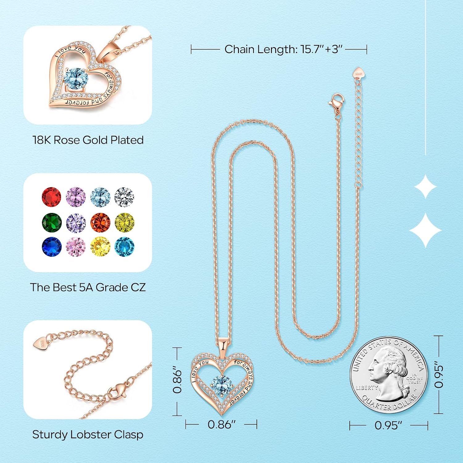 18K Rose Gold Necklaces for Women Birthday Gifts for Women Jewelry for Women Birthday Gifts for Wife Girlfriend Daughter Wife Birthday Gifts for Anniversary Mothers Day Christmas Valentines Gifts - Image 4