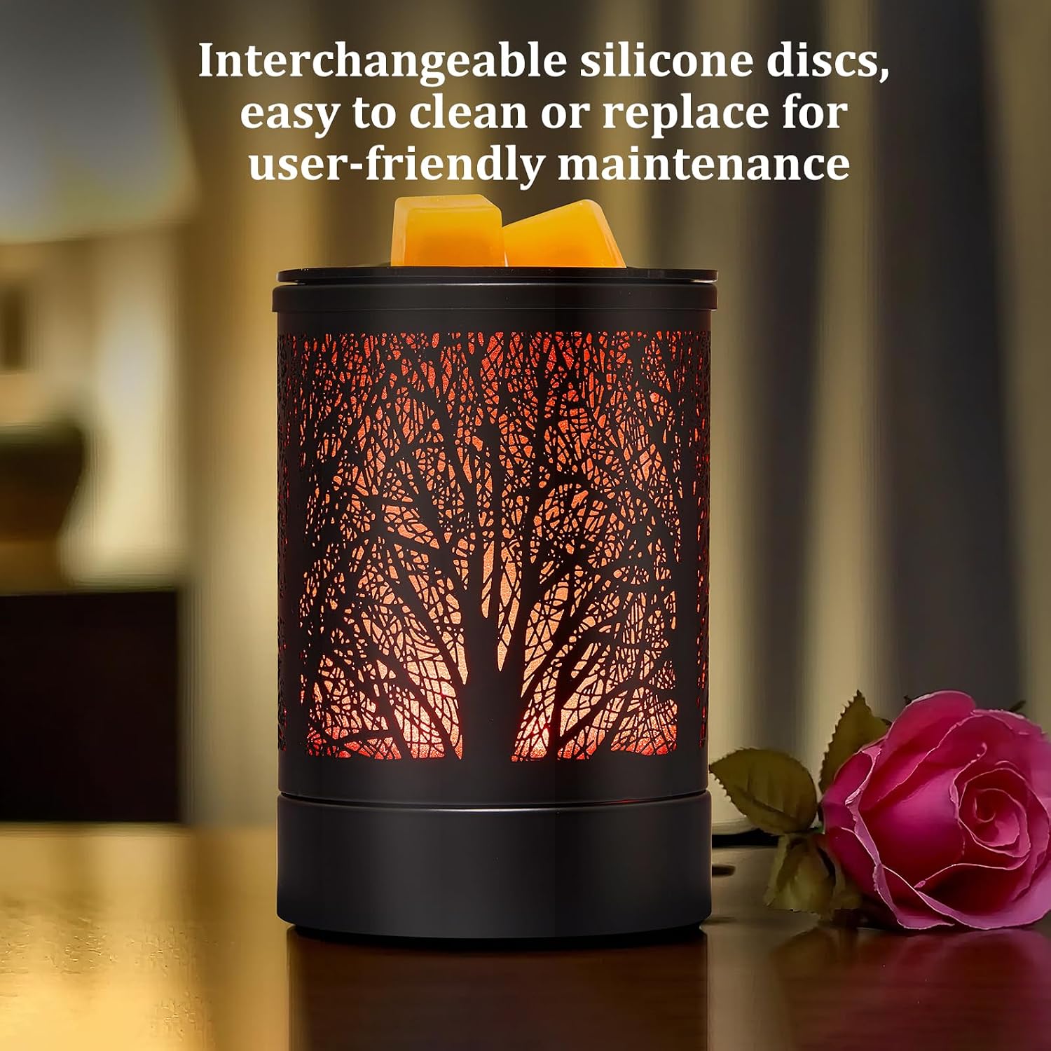 Enaroma Fragrance Wax Melts Warmer with 7 Colors LED Changing Light Classic Black Forest Design Scent Oil Candle Warmer for Home Black Forest - Image 5