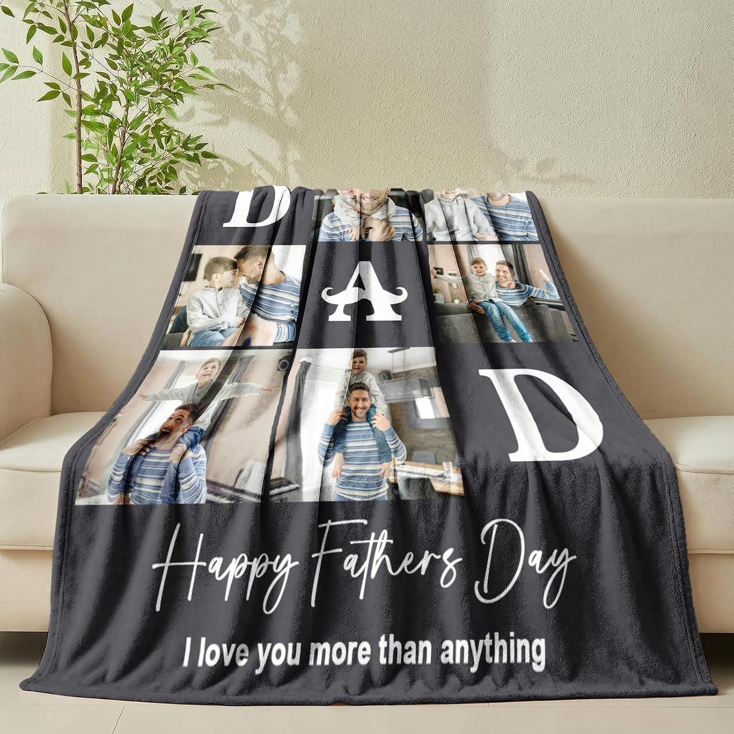 ICELIETE Ships Next Day, Fathers Day Birthday Gifts, Custom Blankets with Pictures Text Customized Fleece Pohto Blanket Personalized Gift for Dad Husband Men Grandpa - Image 2
