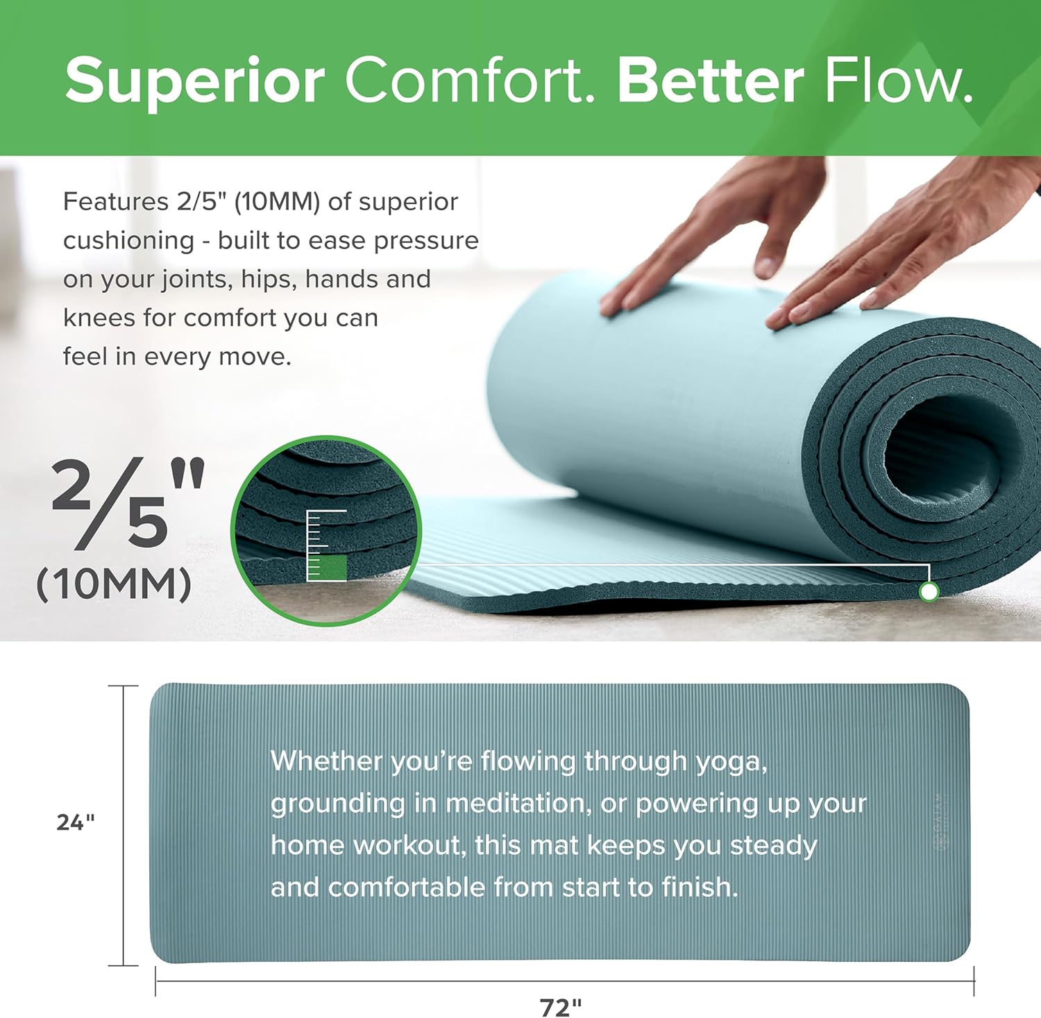 Gaiam Thick Yoga Mat, Exercise & Fitness Mat with Easy-Cinch Carrying Strap | Non-Slip NBR Foam | Joint Cushioning | Yoga, Pilates, Fitness & Floor Workouts | 72"L x 24"W - Image 3
