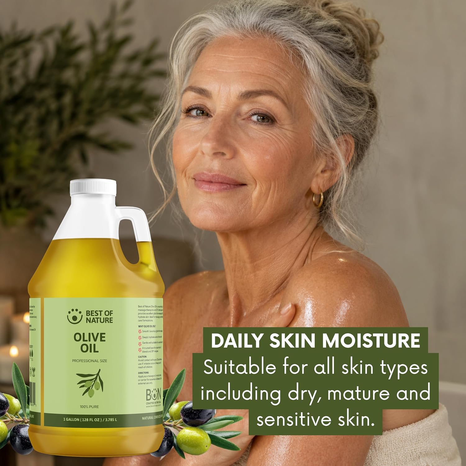 Best of Nature 100% Pure Olive Massage & Body Oil – Cold Pressed, Natural & Unscented Moisturizer for Skin, Hair & Bath, 1 Gallon (128 fl oz) - Image 5
