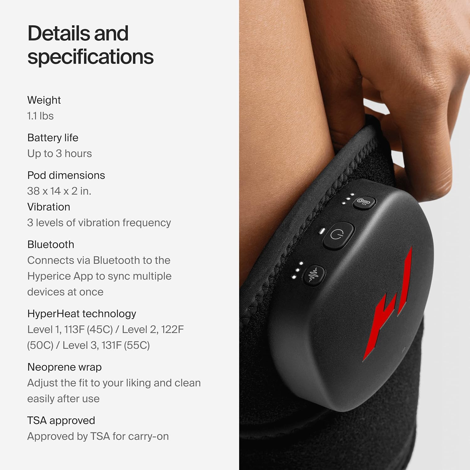 Hyperice Venom 2 Leg Heat Vibration Massage Therapy Neoprene Wrap Recovery | Calf | Knee | Thigh | Quad | Help with Muscle Knots Blood Flow | Enhance Flexibility | 3 Hour Battery Life | FSA-HSA | TSA - Image 5