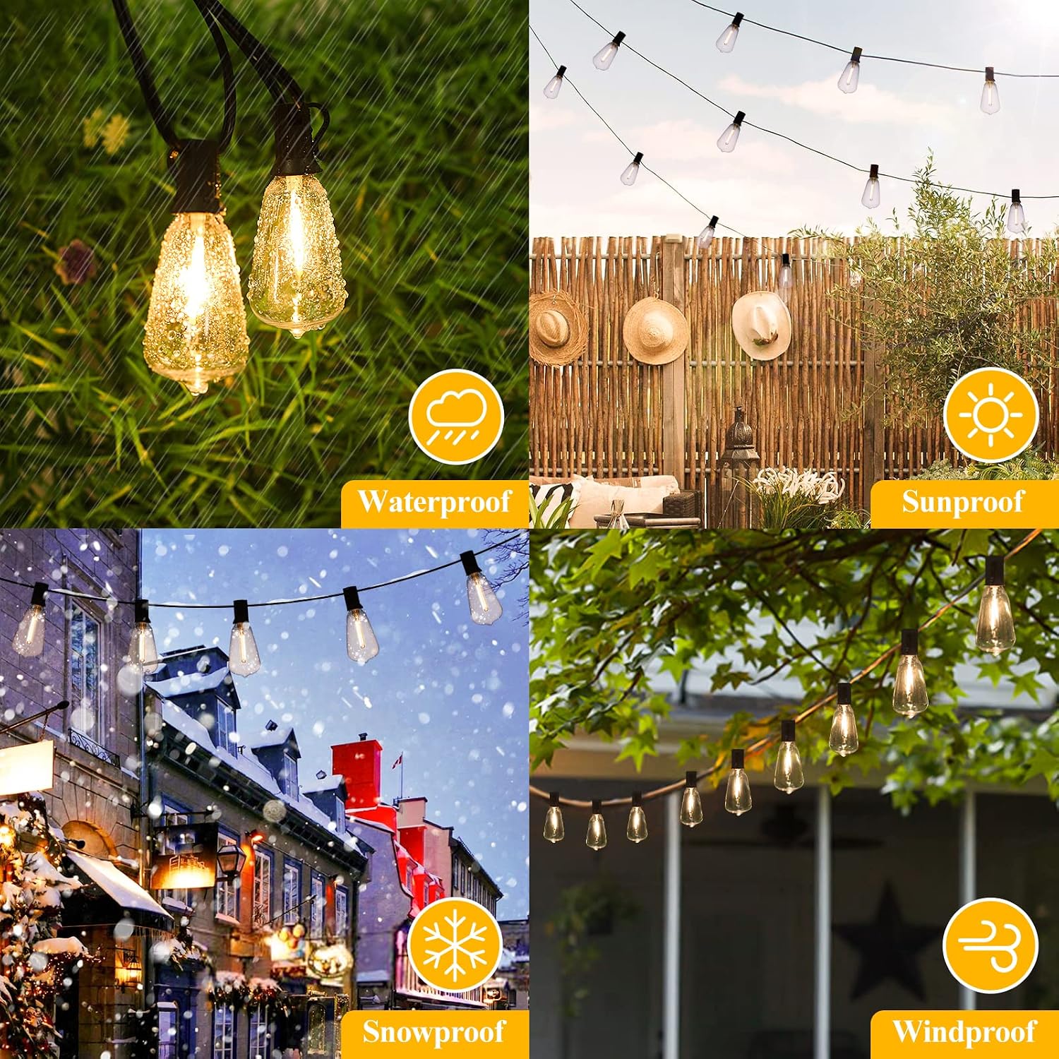 LED Outdoor String Lights 100FT Patio Lights with 52 Shatterproof ST38 Vintage Edison Bulbs, Outside Hanging Light Waterproof for Porch, Deck, Garden, Backyard, Balcony, 2700K Dimmable | 2 Spare ST38 Edison Bulbs Dimmable, Connectable Plug-in LED Outdoor Lighting for Porch, Garden, Backyard, Balcony, 2700K - Image 5