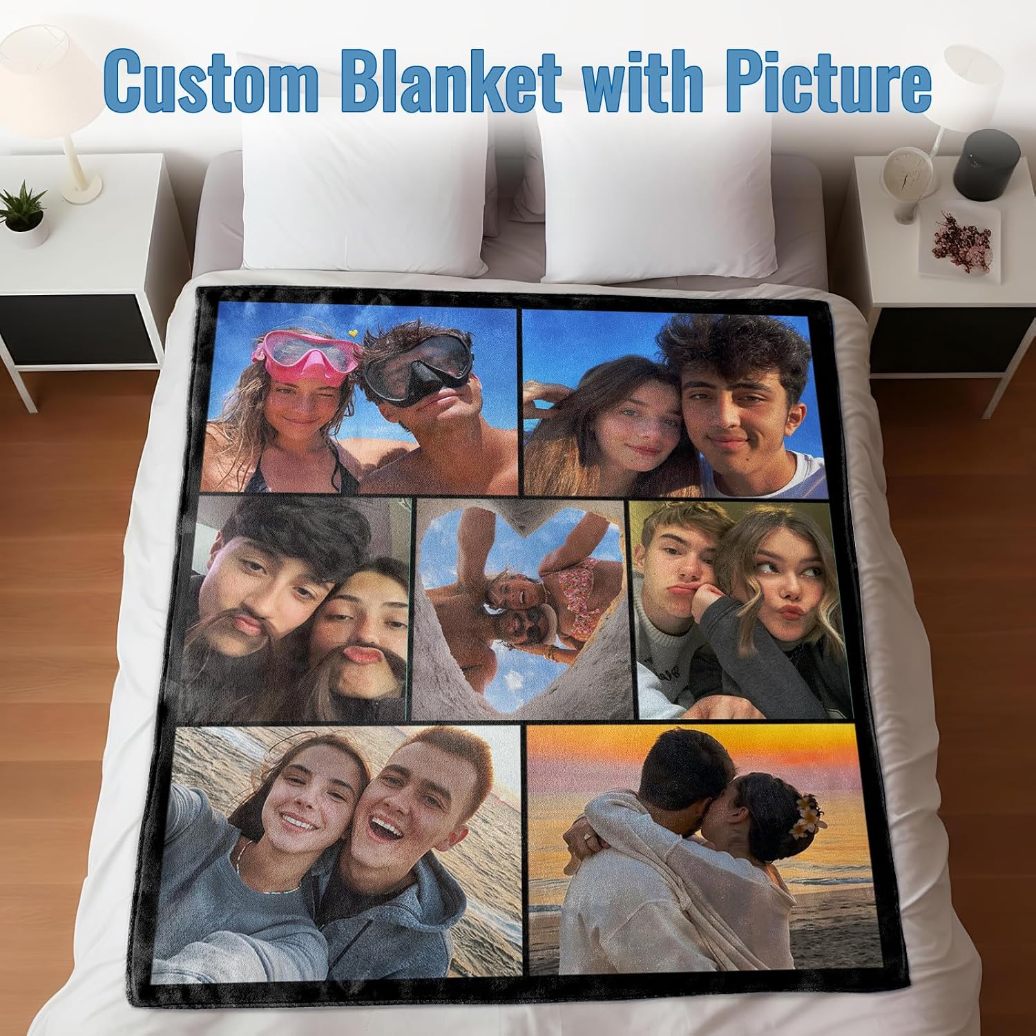 Ultragifta Custom Photo Blanket with Picture Girlfriend Boyfriend Personalized Fleece Throw Blanket for Couples, Adults (50''x60''), 7 Photos - Image 3