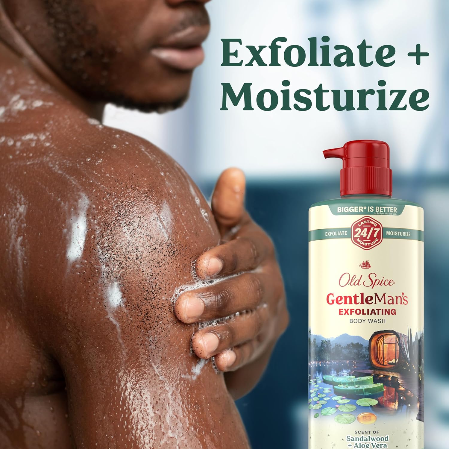Old Spice GentleMan's Exfoliating & Moisturizing Body Wash for Men, 24/7 Shower Fresh with Long Lasting Scent, Renewing Vitamin B3 Blend, Sandalwood + Aloe Vera Scent, 26 oz - Image 3