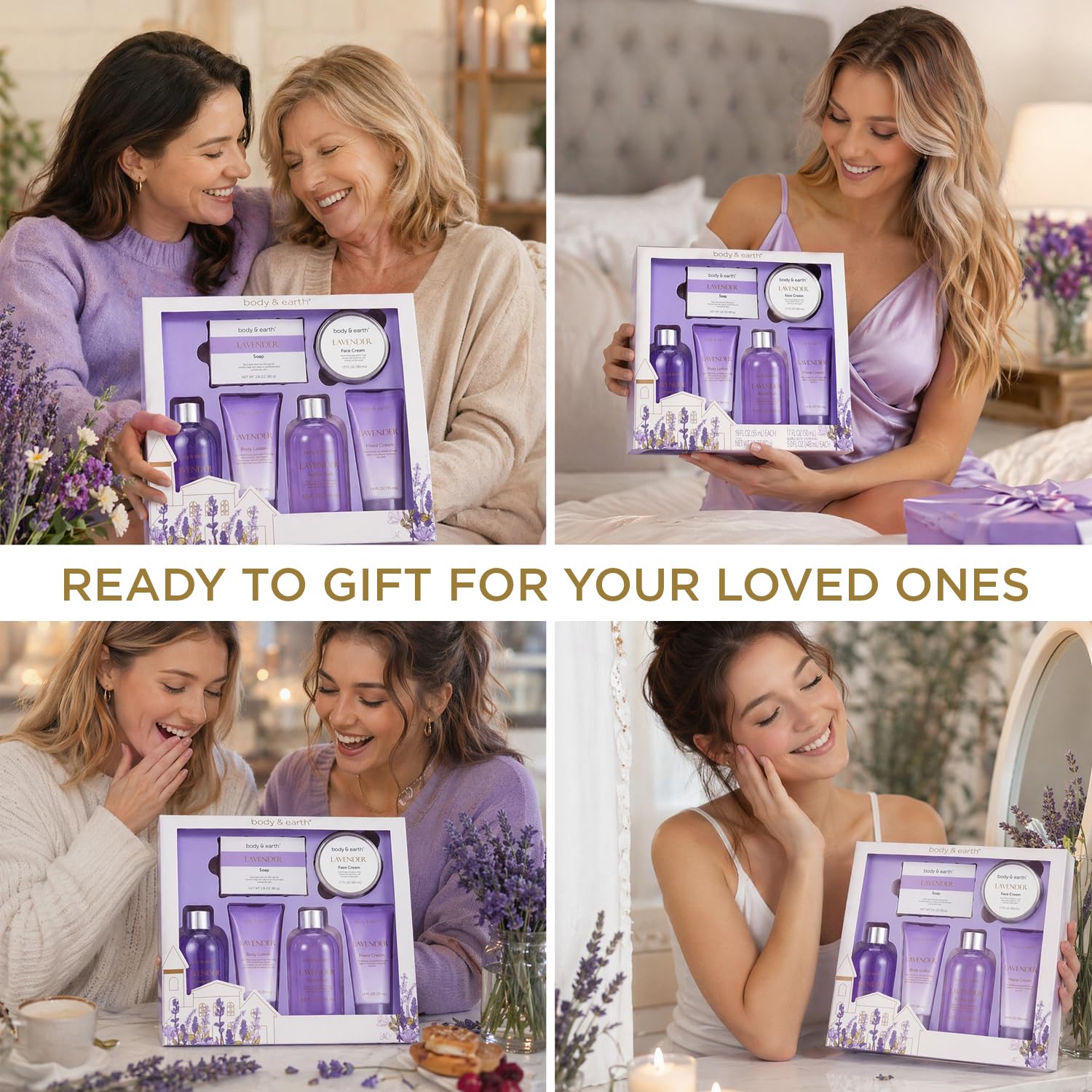 BODY & EARTH Bath and Body Gift Box for Women- 6 Pcs Lavender Bath Kit for Women Spa Set, Birthday, Christmas Gift Set Includes Bubble Bath, Shower Gel, Body Lotion - Image 3