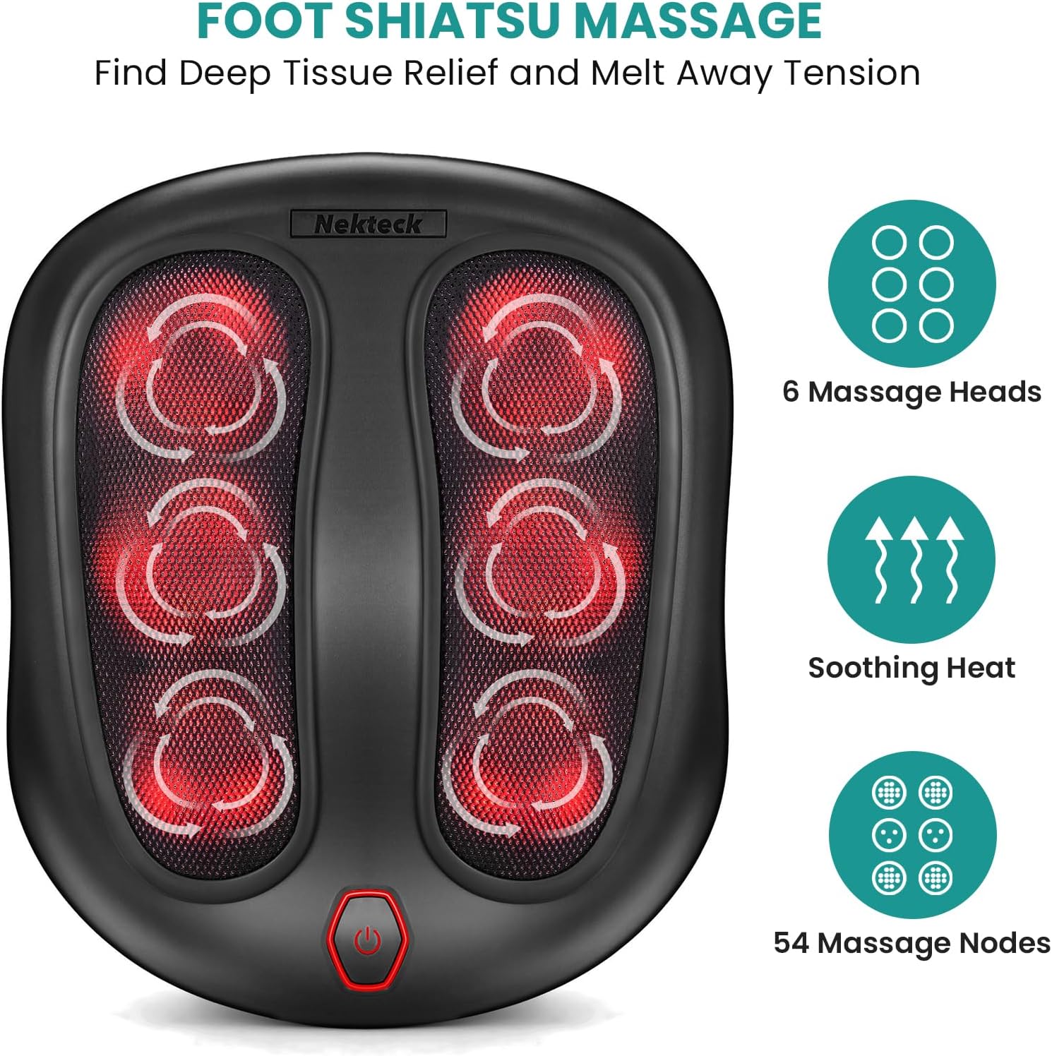 Nekteck Foot Massager with Heat, HSA Eligible FSA Massage Tools Gifts | Shiatsu Heated Electric Kneading Foot Massager Machine for Plantar Fasciitis, Built-in Infrared Heat Function and Power Cord - Image 3