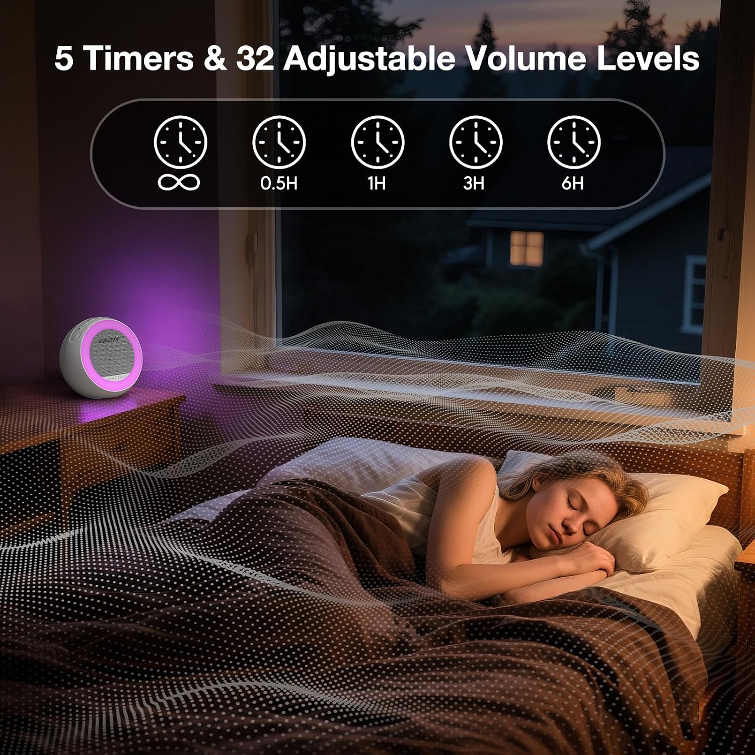 White Noise Sound Machine with Night Light, Portable Sound Machine for Baby and Adults with 10-Color Night Light, 32 Soothing Sounds & 5 Timer for Nursery, Home Office Privacy and Travel - Image 6