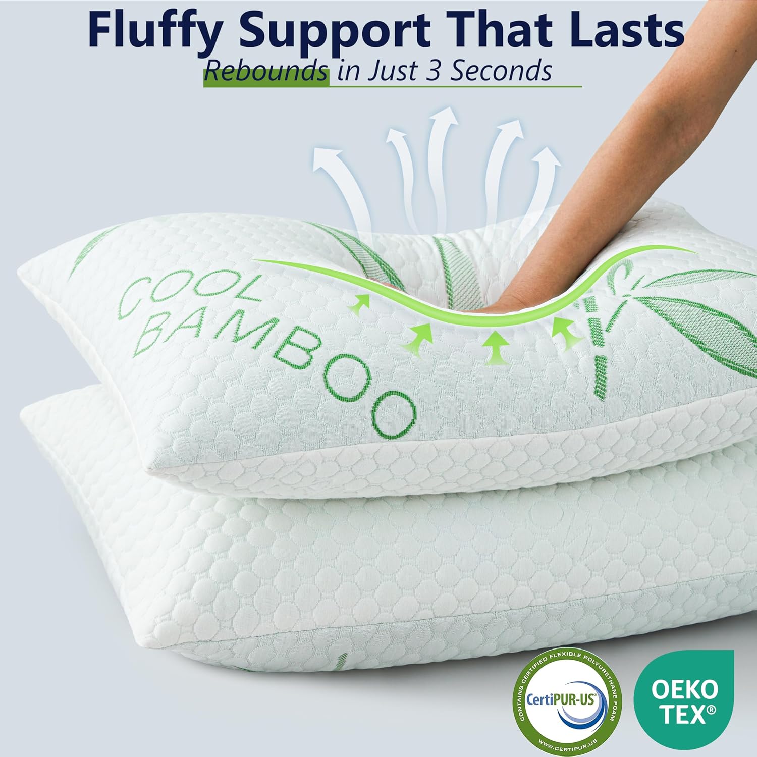 Memory Foam Pillows, Cooling Pillows Queen Size Set of 2 Adjustable Firm Bamboo Bed Pillows for Hot, Side, Back and Stomach Sleepers - Image 4