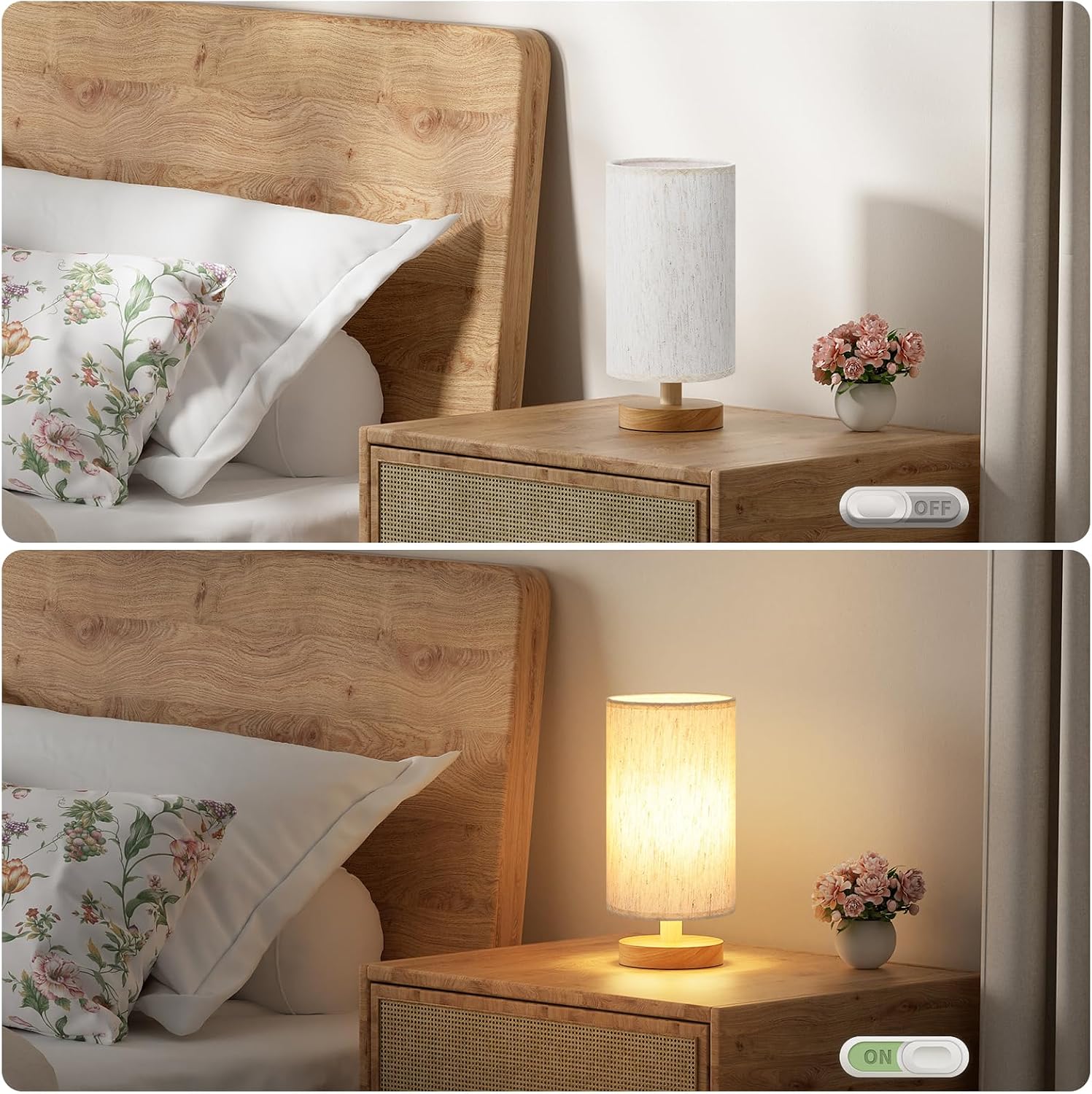 9" Small Table Lamp for Bedroom - Inline Control with 3000K Blub | Cream Shade and Wood Base | 680 Lumens | Easy Assembly | Minimalist Design | E26 | for Kitchen | for Kids Room - Image 4