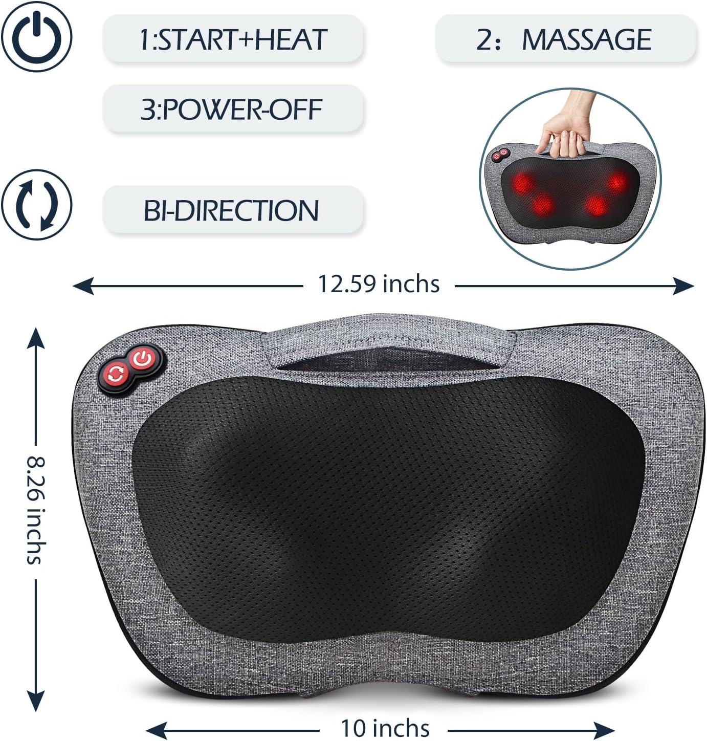 VIKTOR JURGEN Shiatsu Back Massager with Heat, Deep Tissue for Pain Relief | Electric 3D Kneading Massage Pillow for Neck, Shoulder, Back, Christmas for Men Women Dad Wife Mom Gifts (NOT Cordless) - Image 8