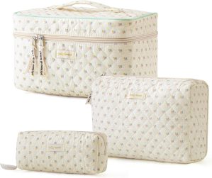 HBselect Quilted Makeup Bag, 3Pcs C...