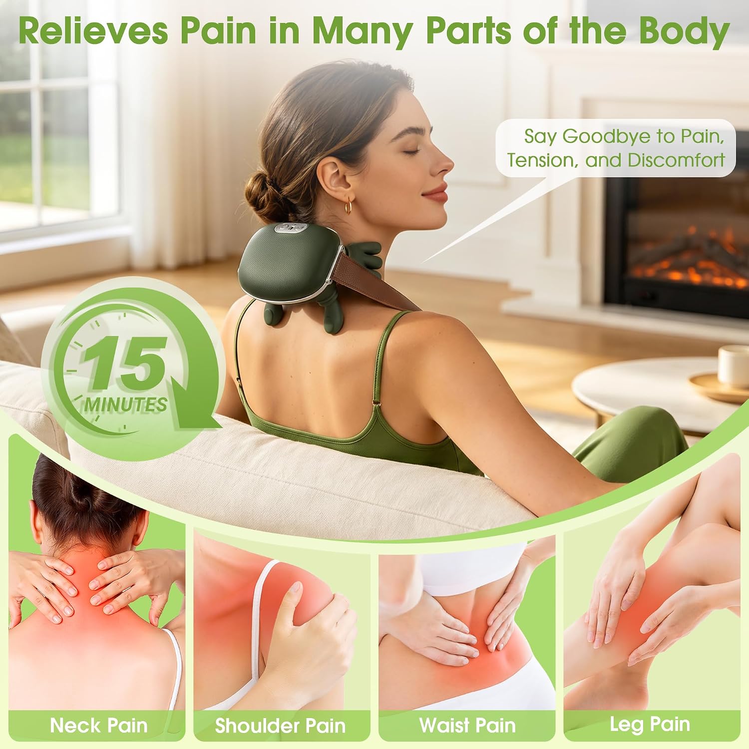 Anzzat Neck Massager with Heat Cordless Portable Neck and Shoulder Massager | 4D Kneading Back Massager with Bionic Fingers for Comfort, Relax Muscle Tension (Green) - Image 5