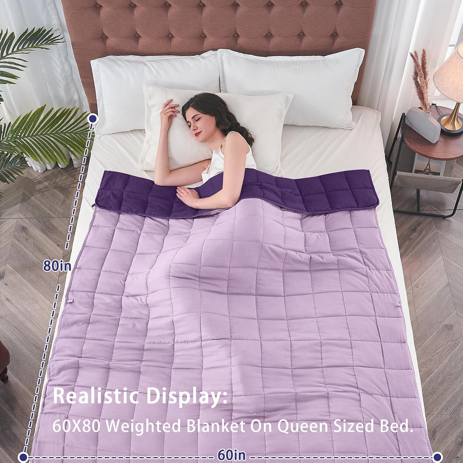 yescool Weighted Blanket for Adults (20 lbs, 60” x 80”, Purple) Cooling Heavy Blanket for Sleeping Perfect for 190-210 lbs, Queen Size Breathable Blanket with Premium Glass Bead, Machine Washable - Image 2