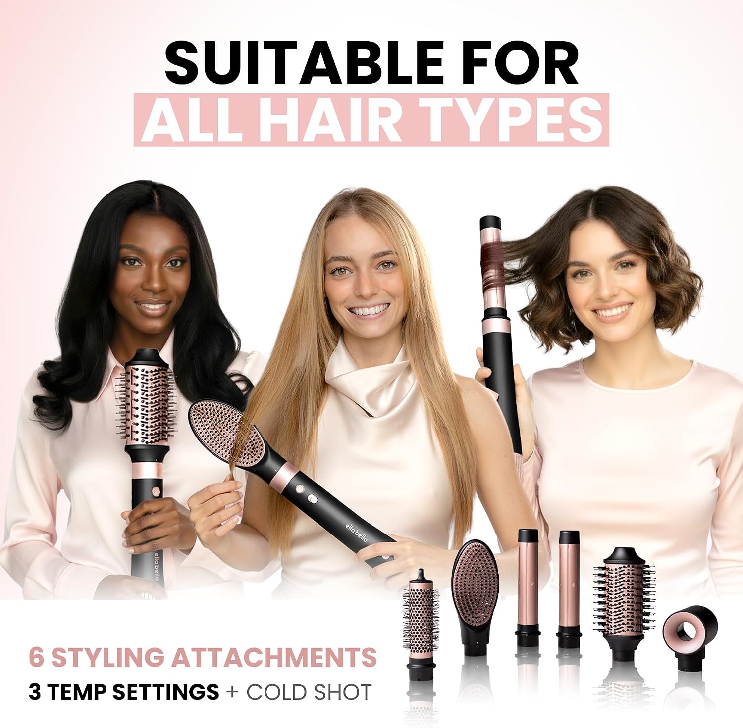 ELLA BELLA® 6 in 1 Professional Hot Air Styler & Straightener, Fast Drying | Powerful Hair Dryer Set - Styling Without Heat Damage. Curling, Volumizing. Includes Protective Travel Case - Image 6