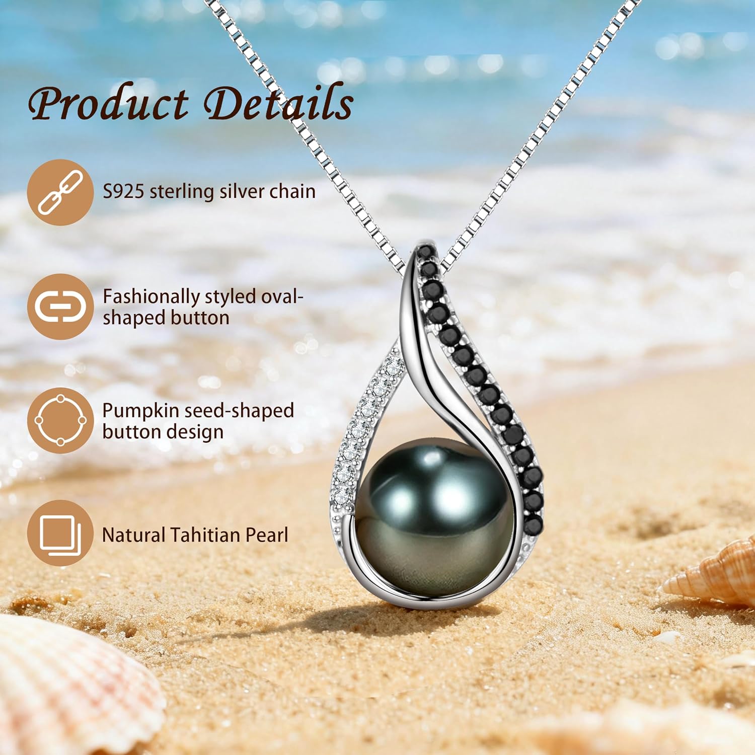 NONNYL Mothers Day Gifts For Wife Women Wedding Anniversary - Real Tahitian-Pearl-Necklace, Birthday Valentines Gifts For Wife Her Mom Christmas - Companion Necklace For Women Luxury Fine Jewelry - Image 5