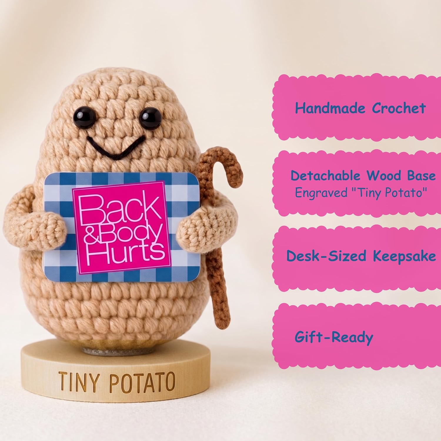 Back & Body Hurts Funny Crochet Potato - Funny Birthday Gifts, Get Well Gifts for Men Women, Gag Gift for Coworker, Friends, Over the Hill Birthday Gift for Her Him | Feel Better Soon Gag Present Idea - Image 4