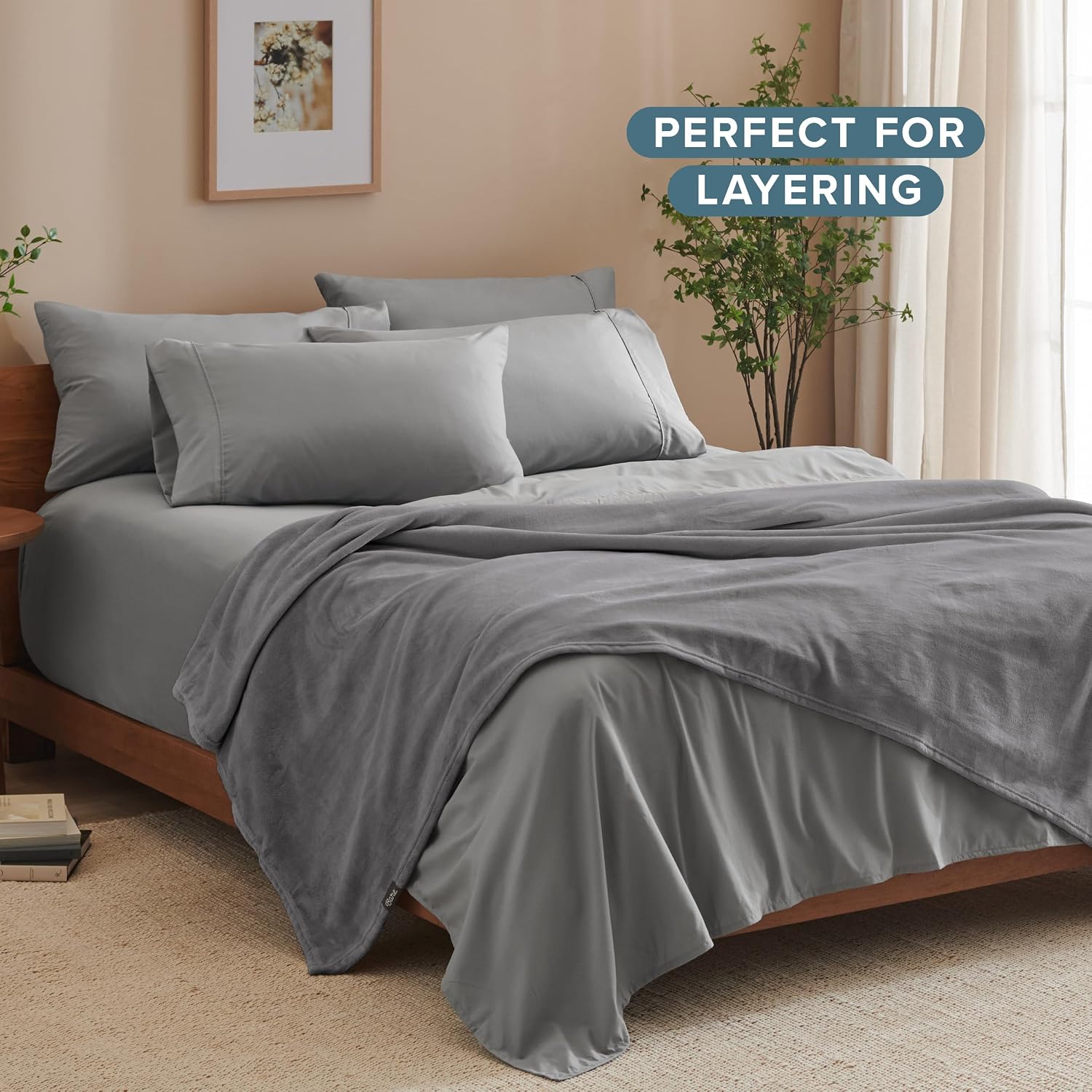 Bare Home Fleece Blanket Luxury Microplush (Full/Queen, Grey) | Ultra-Soft Lightweight Blanket for Bed, Sofa, and Couch, Cozy & Warm Blanket - Image 9