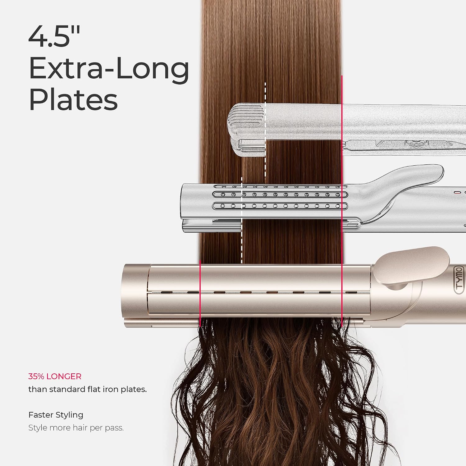 TYMO Dual-Size Cooling Airflow Flat Iron Curling Iron 1 1/2 Inch to 2 Inch, AIRQ Hair Straightener and Hair Curler in One, Beach Waves Ionic Curling Wand Curler, Nano Titanium, Dual Voltage, Gold - Image 8